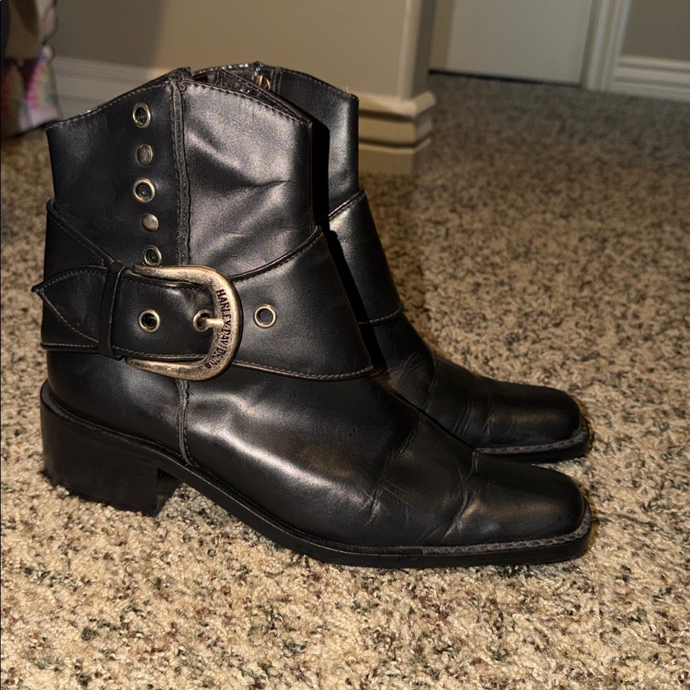 Harley-Davidson Black Leather Ankle Booties